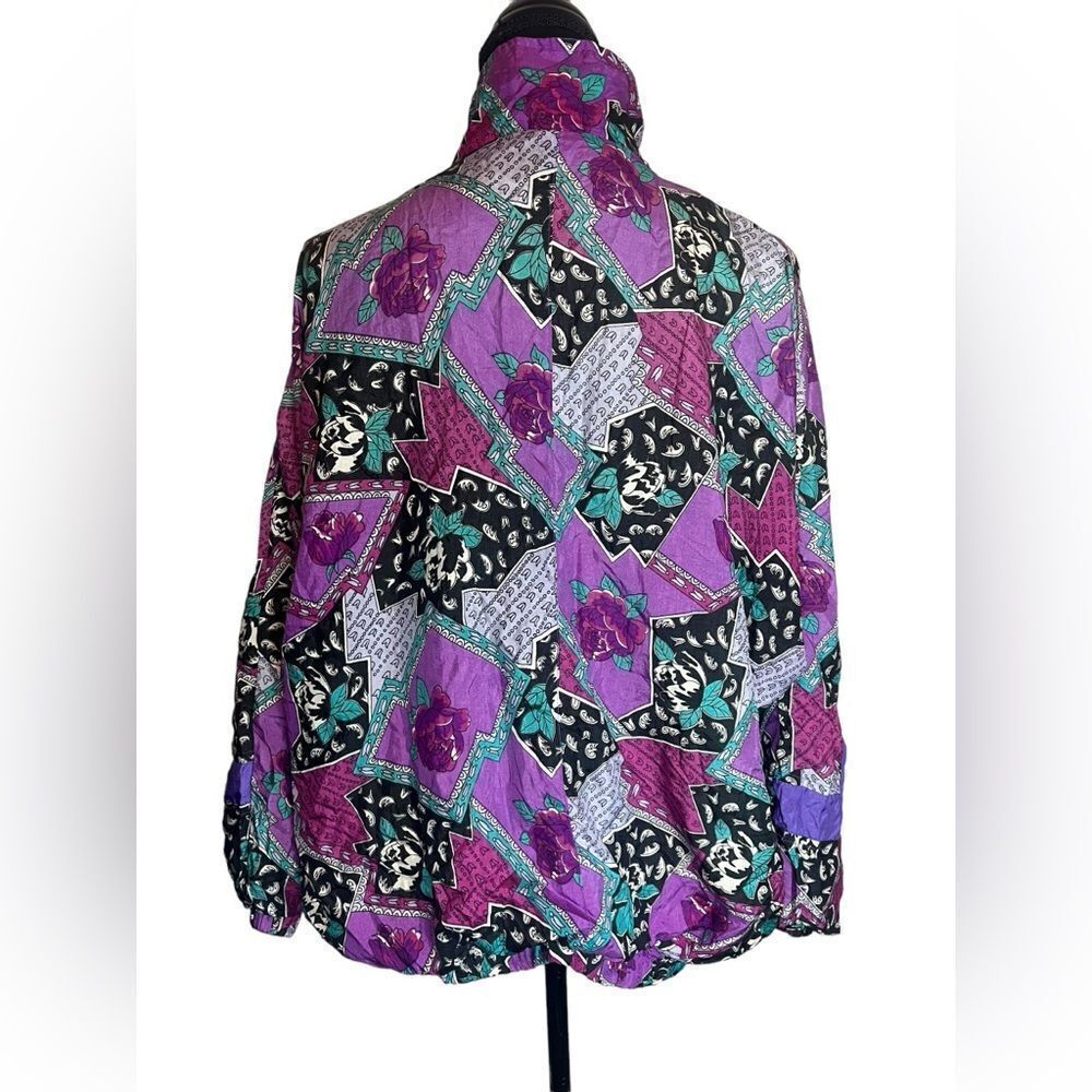 VINTAGE 80s/90s RAFEAL COLOR BLOCK‎ PRINTED WINDBREAKER JACKET WOMENS SIZE LARGE - Picture 11 of 12